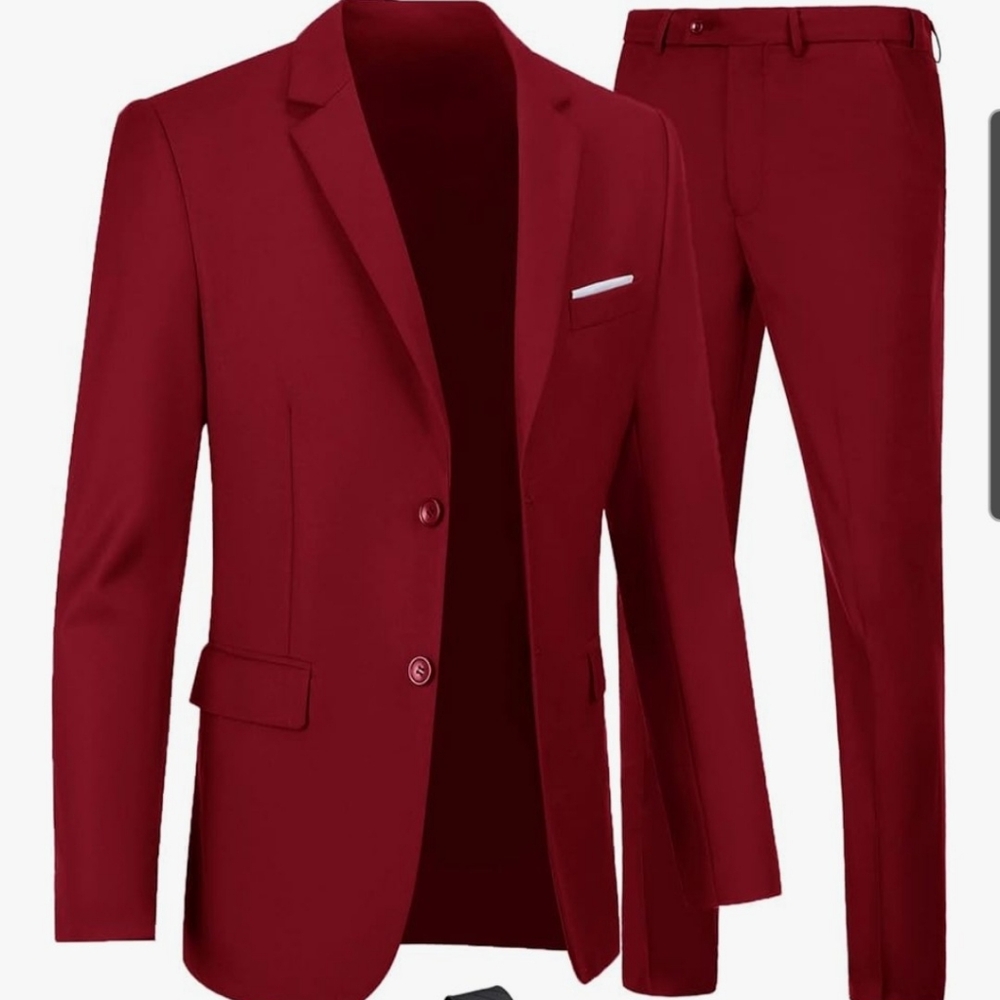 Classic Burgundy Slim Fit 2 Button Men's Suit Size Small